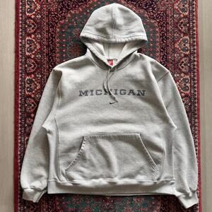 Vintage 90s Grey Michigan Nike oversized hoodie blue center swoosh large 25x27